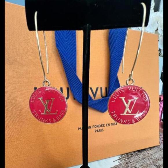 Louis Vuitton LV Gold & Red Keychain Charms on Fish Hook Earrings (LVXX030) - Picture 2 of 6